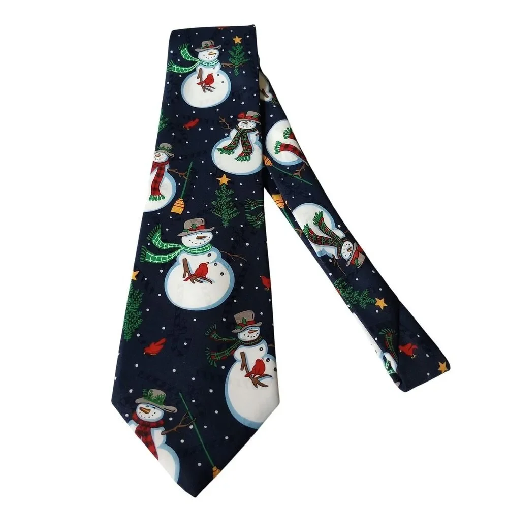 Special Ties Hallmark Mens Navy Blue Snowman Cardinal Christmas Holiday Necktie